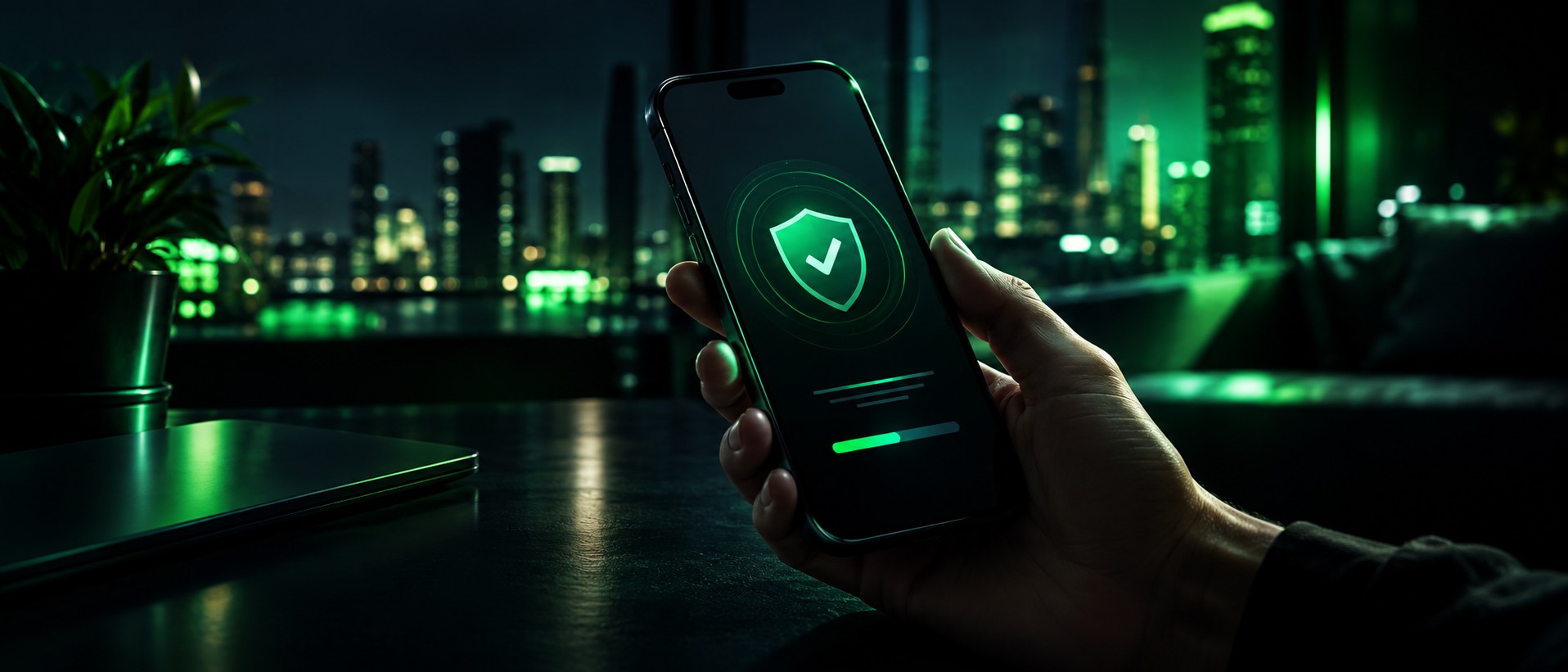 Phone showing a verification screen with a shield icon
